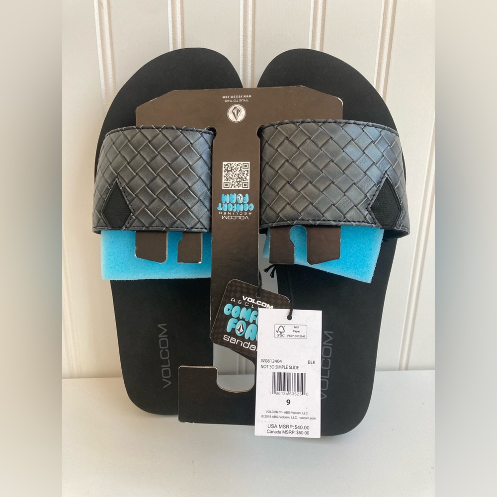 Volcom Black Not So Simple Slide Sandals Size 9 NWT